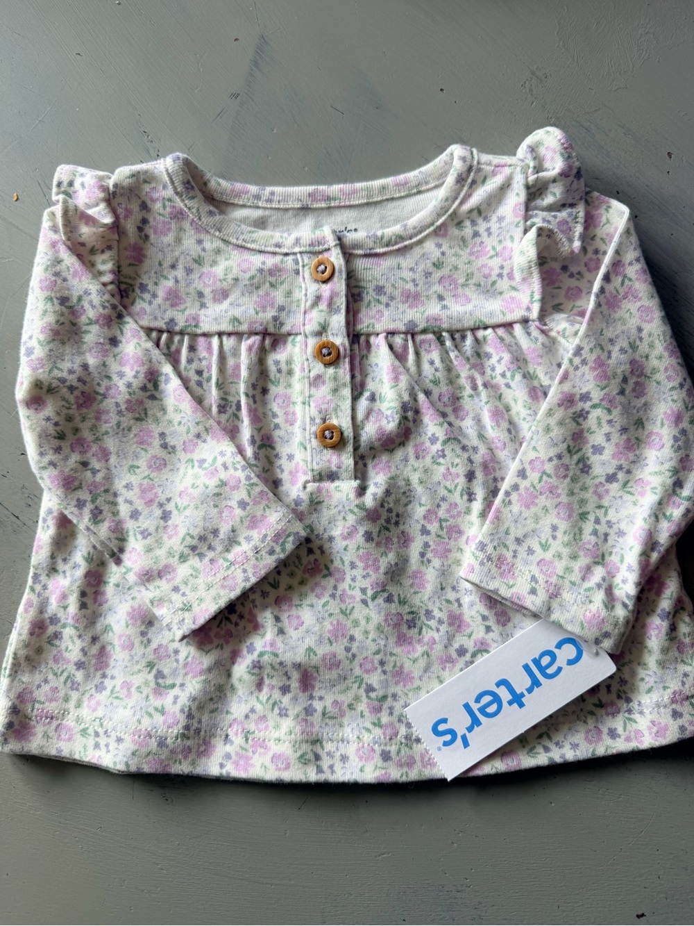 Carter's Cream Long-Sleeve Floral Top with Pink Accents